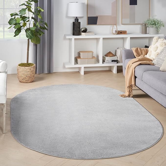 Nourison Home Essentials Indoor/Outdoor Silver Grey 6' x 9' Oval Area Rug, Easy Cleaning, Non Shedding, Bed Room, Living Room, Dining Room, Backyard, Deck, Patio (6x9 Oval)