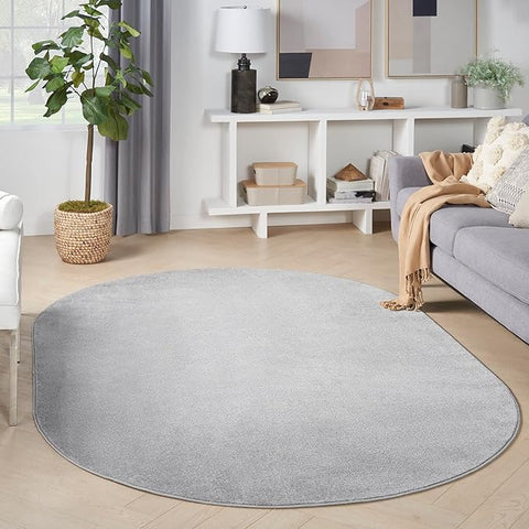 Nourison Home Essentials Indoor/Outdoor Silver Grey 6' x 9' Oval Area Rug, Easy Cleaning, Non Shedding, Bed Room, Living Room, Dining Room, Backyard, Deck, Patio (6x9 Oval)