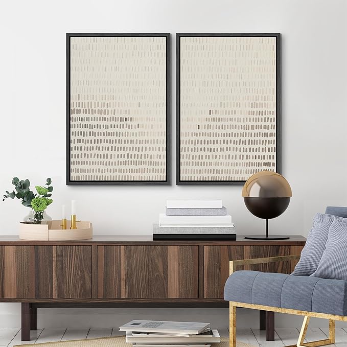 MUDECOR Framed Canvas Print Wall Art Neutral Abstract Dot Illustrations Modern Art Decorative Bohemian Colorful Chic for Living Room, Bedroom, Office - 24"x36"x2 Black