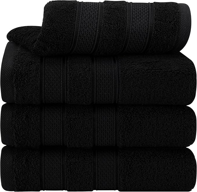American Soft Linen Salem 100% Cotton Turkish 4 Piece Hand Towels for Bathroom, 600 GSM Soft Absorbent Quickdry Hand Face Towel Set, Black