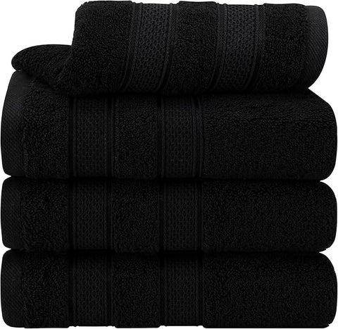 American Soft Linen Salem 100% Cotton Turkish 4 Piece Hand Towels for Bathroom, 600 GSM Soft Absorbent Quickdry Hand Face Towel Set, Black