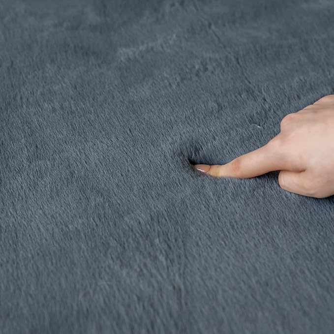 Loartee Faux Rabbit Fur Rug - 1.18" Thick Soft Fluffy Area Rug, Non-Slip Memory Foam Crawling Mat, Dark Gray, 78"x118"