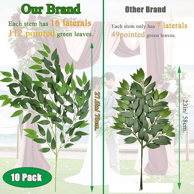 Artificial Italian Ruscus Greenery Stems, Faux Green Leaf Garland Branches Hanging Greenery Spray for Wedding Bouquet Arch Table Centerpiece Home Decor (Green-10 Pack)