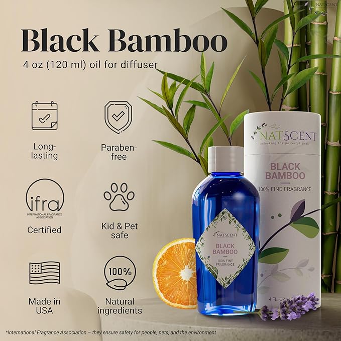 Black Bamboo Essential Oils for Diffusers for Home, Nature-derived Bamboo Essential Oil, Long-Lasting & Family-Friendly Diffuser Oils Scents, IFRA Certified, Cold Air & Ultrasonic - 4 oz