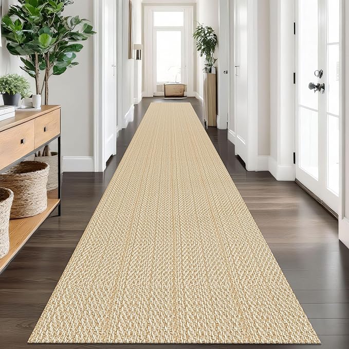 IOHOUZE Washable Exrea Long Hallway Runner Rug 3x18 Non Slip Rubber Backed Kitchen Runner Entryway Runner Indoor, Woven Rug Carpet for Kitchen Hall Entryway Stair, Warm Beige/Orange/Apricot