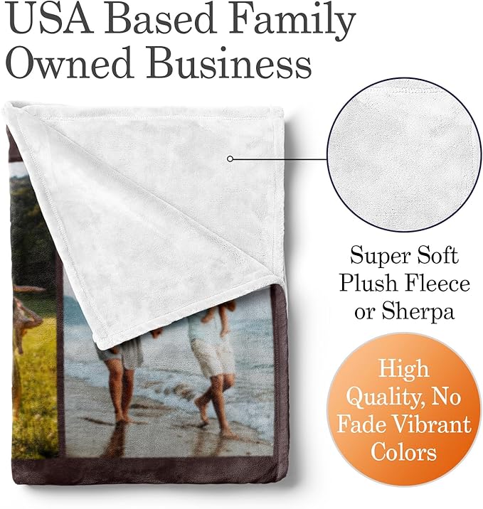 Ships Next Day, Custom Blanket with Picture and Text - Printed in USA, Personalized Photo Blanket with Text (Fleece 50x60)