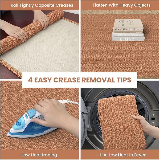 IOHOUZE Washable Runner Rug 2x6 Non Slip Runners for Hallways Entryway Runner Indoor, Kitchen Rugs Woven Cotton Floor Carpet for Kitchen Hall Entrance Bedroom, Rustic Orange