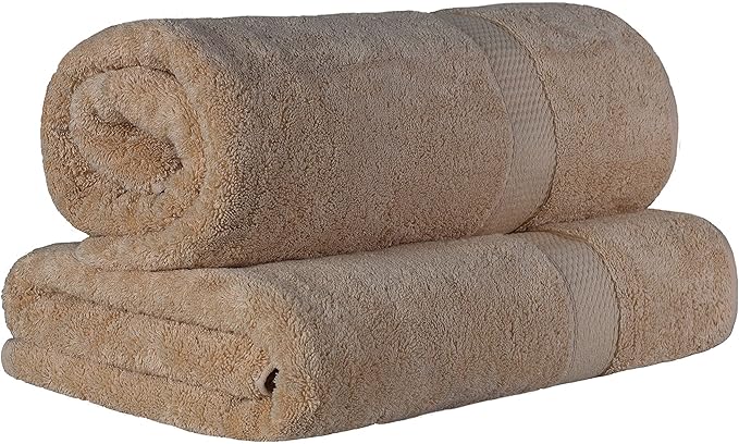BLUENILEMILLS Premium Towel Collection, Egyptian Cotton Towels for Shower and Bathroom 2-Piece Bath Sheet Set, 34" x 68", Latte by Blue Nile Mills