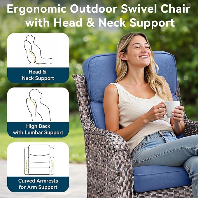 Outdoor Chair Cushions Set of 2-22 x 25 Inch Fade Resistant Patio Chair Cushions Outdoor Seat Cushions for Patio Furniture Chair Sofa Couch-Blue