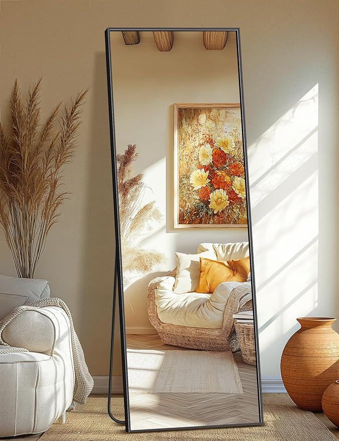 Full Length Standing Mirror, 70"x24" Black Full Body Mirror With Aluminum Alloy Frame, Free Standing or Wall Mount for Bedroom, Living Room, Dressing Room