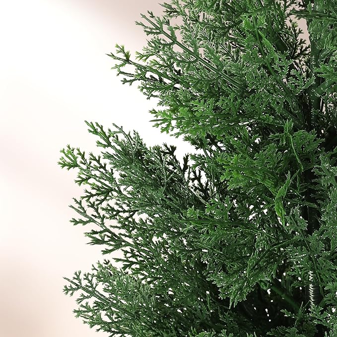 5FT Artificial Cedar Trees - Realistic Faux Evergreen Topiary Bushes Plants - Outdoor Potted Fake Cypress Shrubs for Front Porch Garden Home Decor - Set of 2