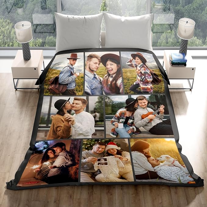 Custom Blanket with Picture Text Customized Thow Blanket Personalized Blankets Customize Gifts for Mom Dad Couple Girlfriend Boyfriend Wife Husband