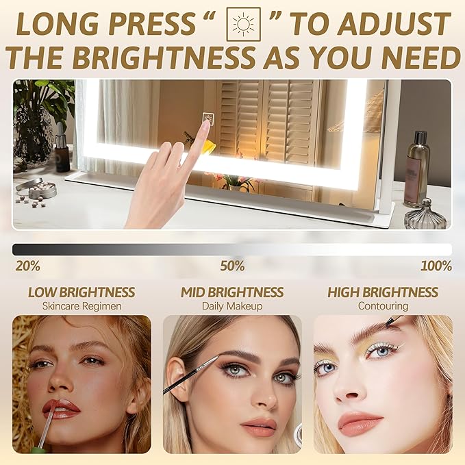 Vanity Mirror with Lights 22"x18", Lighted Makeup Mirror with 10X Magnification, Smart Touch 3 Colors Dimmable, 360° Rotation, Women Gift, Dresser Mount, Bathroom (White)