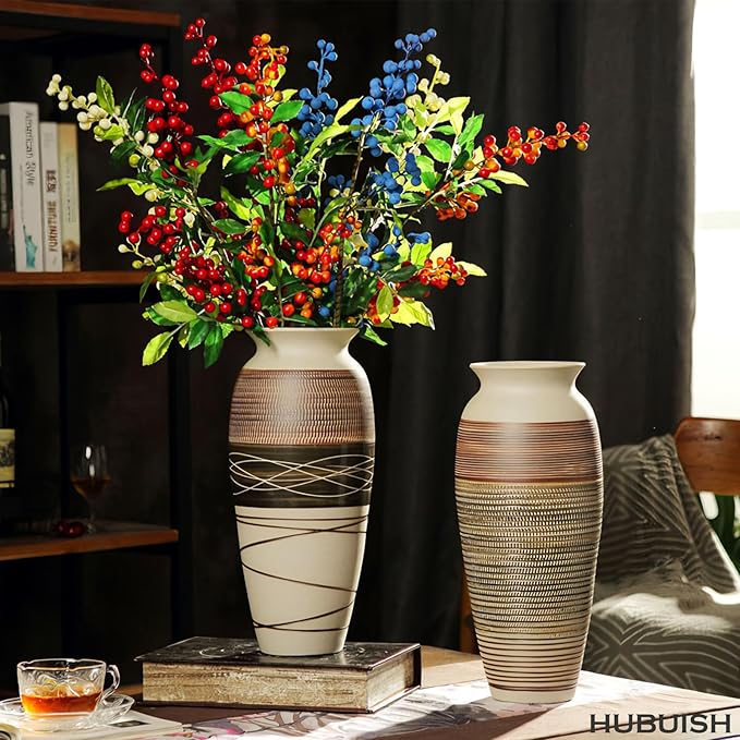 Ceramic Rustic Farmhouse Vase, 12.6" Large Vintage Flower vase for Home Decor, Tall Boho Textured Vases for Living Room, Table, Mantel, Shelf and Centerpieces Decor and Housewarming