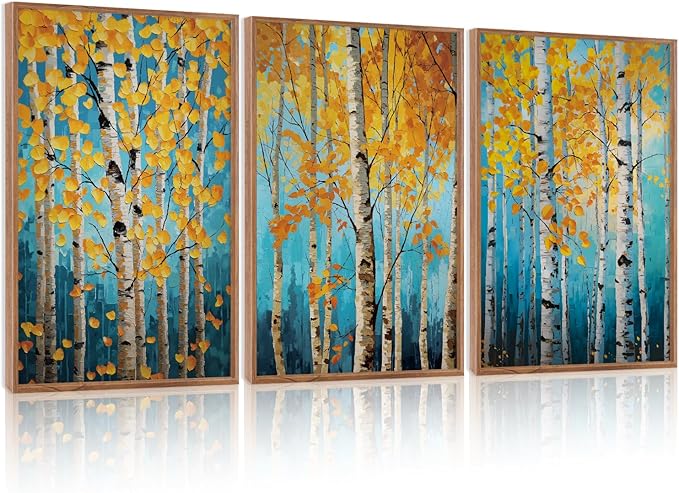 LHIUEM 16"x24"x3-Nature Landscape Prints,Monet Tree Framed Canvas Wall Art,Impressionist Botanical Mottled Shallow Decor,Blue Monet Wall Art Framed Vintage Plants Pictures for Living Room Bedroom