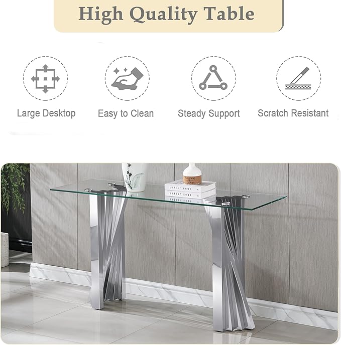 SSLine Glass 3 Piece Living Room Table Sets,3-Piece Table Set Includes 1 Glass Coffee Table and 1 Console Table and End Tables with Stainless Steel Frame,Modern Coffee Table Set of 3 for Living Room