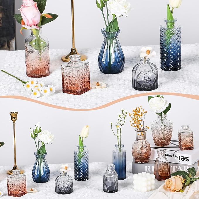 Mini Bud Vases Set of 12 As Wedding Centerpieces for Tables,Clear Bud Vases for Flowers,Small Flower Vases Suitable for Birthday Party,Anniversary,Wedding Reception,Baby Shower (Pink, 12PCS)