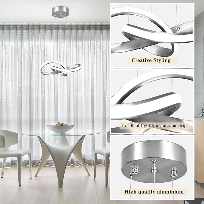 Modern LED Pendant Light Fixture Contemporary Round Ring Chandelier Nickel with 4500K and 59in Height Adjustable Hanging Lamp for Kitchen Island Hallway Foyer Closet Corridor