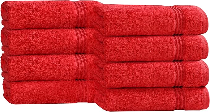 Superior Egyptian Cotton Hand Towel Set, Small Towels for Home Bathroom, Master, Guest Bath, Decor Essentials, Quick Dry, Absorbent, Kitchen, Spa, Hotel, Resort, Adult, Kids, Set of 8, Red