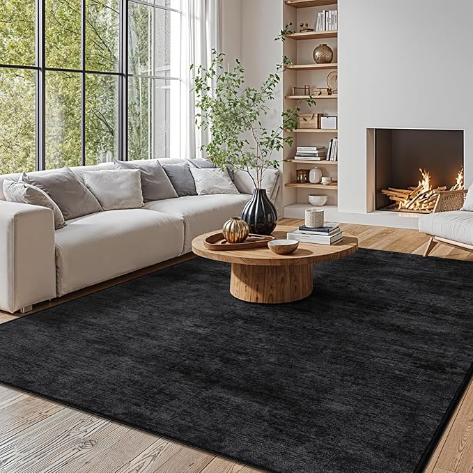 Washable Rug 5x7 Area Rugs for Living Room - Stain Resistant Non-Slip Backing Boho Rug for Bedroom,Durable & Ultra-Thin Vintage Large Area Rug(5x7,Black)