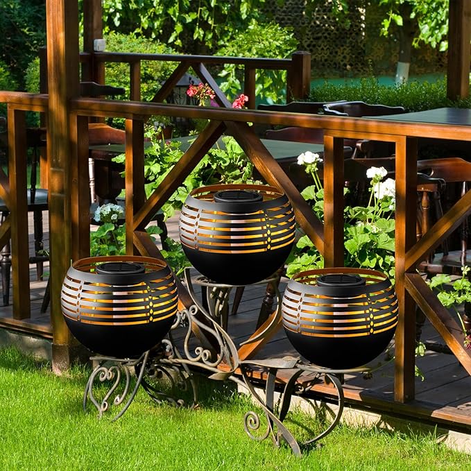 MAYSAK Solar Lantern Table Lamps with Amber Twinkling Glow, Waterproof Metal Landscape Fixture Dusk to Dawn for Outdoor Garden Tables, Balcony, Walkways, Bar Tabletop Create Romantic Ambiance