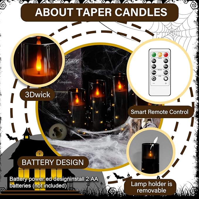Flameless LED Candles with Timer 5 Pc Flickering Flameless Candles for Romantic Ambiance and Home Decoration Stable Acrylic Shell,with Embedded Star String,Battery Operated Candles（Grey）