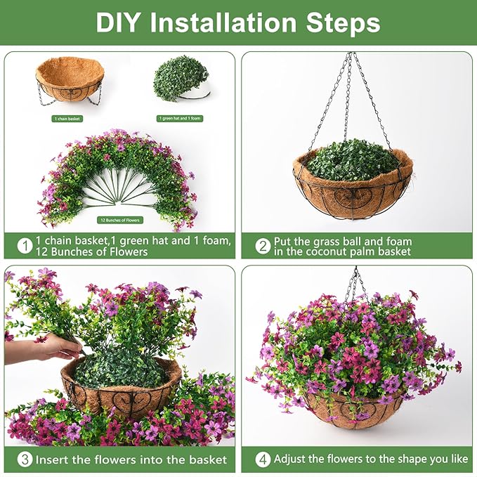 INQCMY Artificial Hanging Flowers Plants Basket for Outdoor Spring Summer Decoration,Fake Silk Colorful Daisy in Planter UV Resistant Realistic for Outside Home Porch Patio Yard Balcony Decor