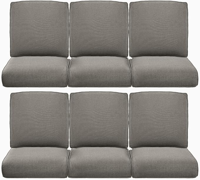 22x25/22x24 Outdoor Furniture Cushions Set of 6 - Comfortable Patio Chair Cushion for Rattan Wicker Dining Rocking Swivel Chairs Loveseat Couch L-Shape Sectional Sofa - Grey/Classic