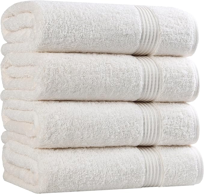 Superior Egyptian Cotton 4-Piece Bath Towel Set for Shower, Bath, Spa, Resort, Hotel, Soft Body Towels, Airbnb Essentials, Apartment, Dorm, Quick Dry, Absorbent, Bathroom Basics, Ivory