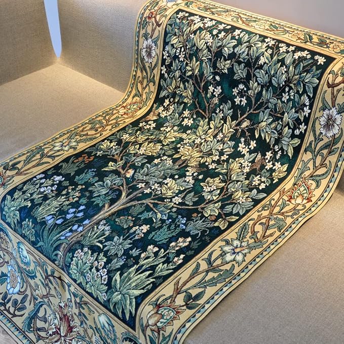 Aubelin Tapestry Long Green William Morris Tree of Life Fine Art Tapestry Wall Hanging Size 63"x35"