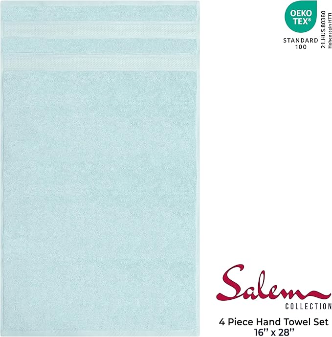 American Soft Linen Salem 100% Cotton Turkish 4 Piece Hand Towels for Bathroom, 600 GSM Soft Absorbent Quickdry Hand Face Towel Set, Mint
