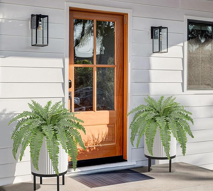 Artificial Fern Plants in Pot 34.6" Large Artificial Boston Fern 39 Leaves for Outdoors & Indoor Faux Potted Plant Fake Ferns Bush Plant for Patio Garden Farmhouse Porch Home Decor Dusty Green
