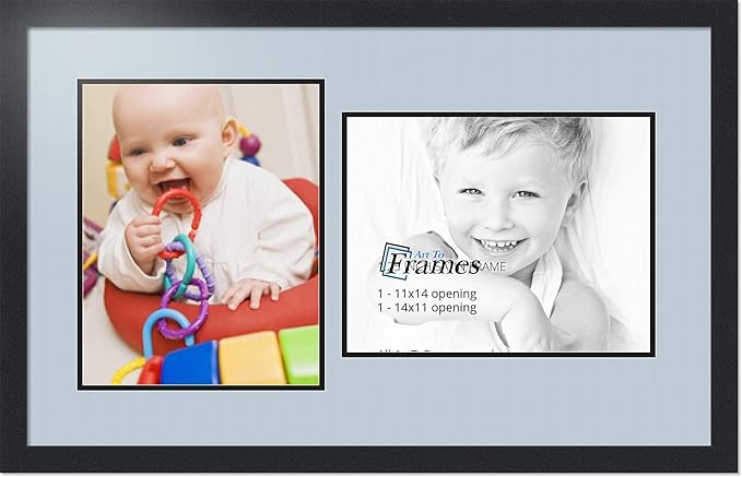 ArtToFrames Double-Multimat-778-860/89-FRBW26079 Collage Photo Frame Double Mat with 2-11x14 Openings and Satin Black Frame