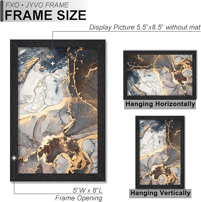 Engineered Wood 5.5x8.5 Picture Frame Set of 6, Black Frame for 5.5 x 8.5 Inch Picture Poster Photo, Light Weight 5.5 by 8.5 Frame with Wood-grain for Wall - 6 Pack/Black/5.5"x8.5"