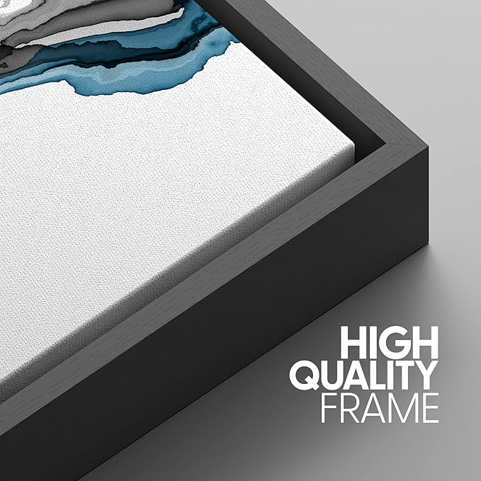 SIGNWIN Framed Canvas Print Wall Art Set Black Blue Smoke Wave Landscape Abstract Shapes Illustrations Modern Art Decorative Contemporary Colorful for Living Room, Bedroom, Office - 24"x36"x3 Black