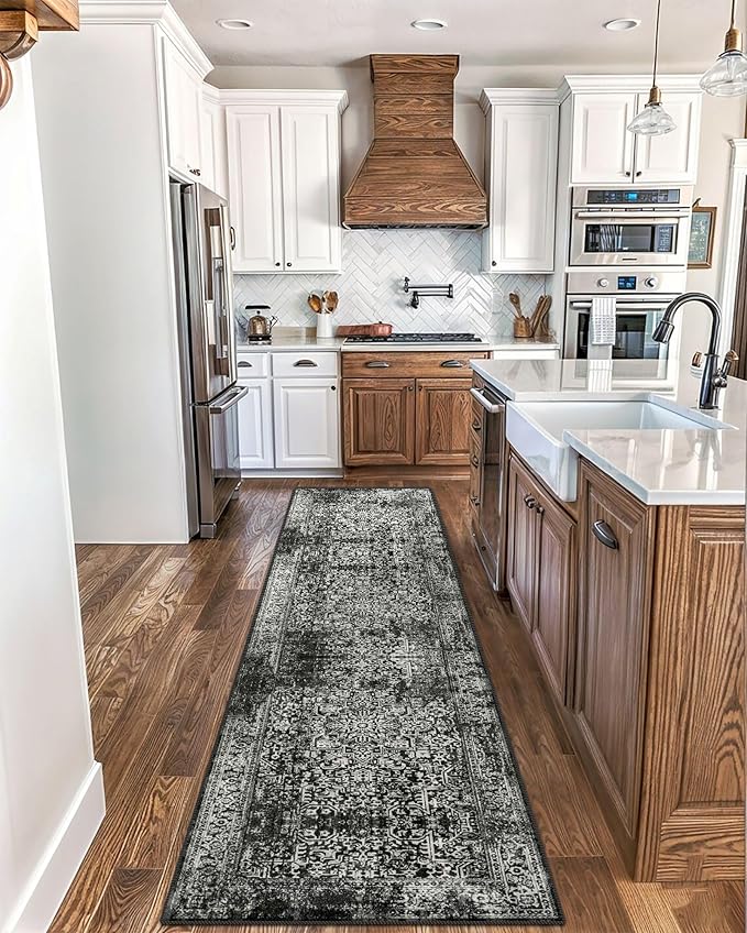 vivorug Runner Rug 2'x8' Vintage Washable Non-Slip Runners for Hallways Kitchen Entryway Laundry Room Carpet Hallway Runner, Black and White Rug