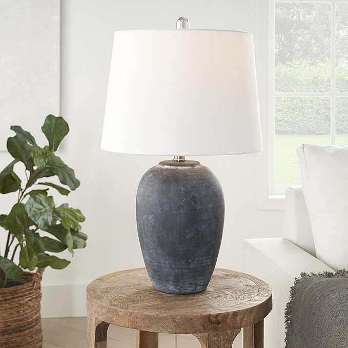 Nourison Home 23" Black Vintage Distressed Ceramic Pot Table Lamp for Bedroom, Living Room, Console, Entryway (Pack of 2)