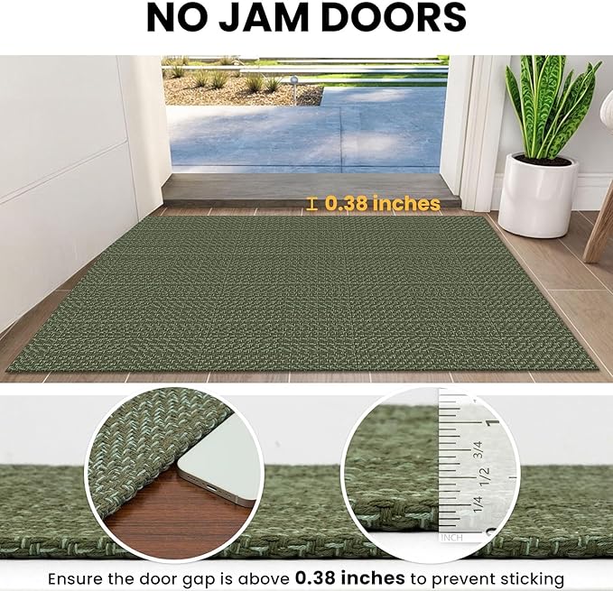 IOHOUZE Washable Runner Rug 2x5 Non Slip Runners for Hallways Entryway Runner Indoor, Kitchen Throw Rug Woven Cotton Floor Carpet for Hall Entrance Bedroom, Olive Green/Dusty Green