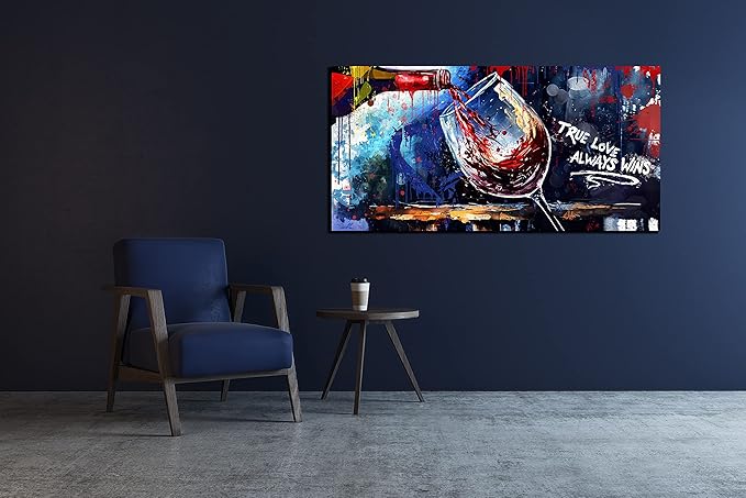 JKWALL77 Graffiti Wall-Art - Red Wine Decor For Kitchen - Canvas Art Wall Decor For Living Room Ready To Hang Size 40" x 20"