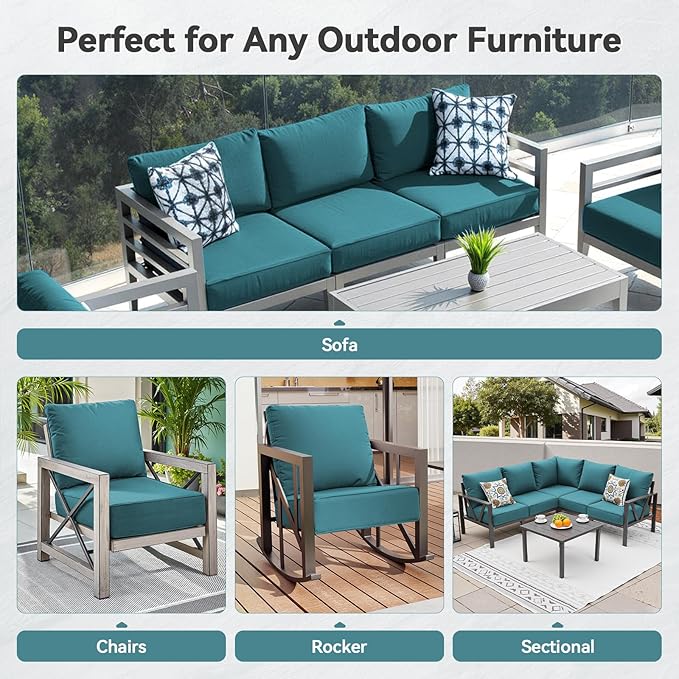 Luxury 6" Outdoor Cushions for Patio Furniture, 24x24x6 Thick Seat Cushion Set, Fade Resistant Couch Chair Replacement Cushions High Density Deep Wicker Chair Cushion with Removable Cover, Green