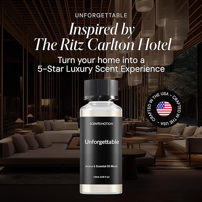 Unforgettable Essential Diffuser Oil, Opulent Resort-Style Aroma, Fragrance Oil for Ultrasonic & Waterless Diffusers, Notes of Bergamot, Jasmine & Ocean Notes | 4.05 fl oz, 120 mL