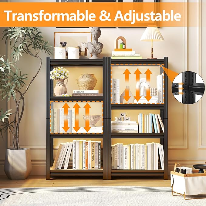Tall Bookshelf with Open Shelves, Metal and Wood Office Book Shelf, Adjustable Organizer Bookcase, Standing Storage Organizer Shelf for Living Room (23.6" W*11.8" D*45.7" H)