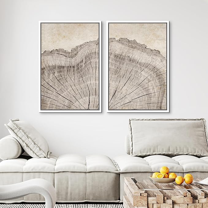 MUDECOR Framed Canvas Print Wall Art Oak Wood Tree Rings Nature Illustration Modern Art Decorative Multicolor Geometric Minimal for Bedroom - 24"x36"x2 White