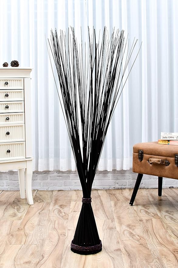 Leewadee Freestanding Decorative Grass Stems – Naturally Dried and Colored Branches, Dry Grass Bundle for Home and Bar Decoration, 47 inches, Black Brown