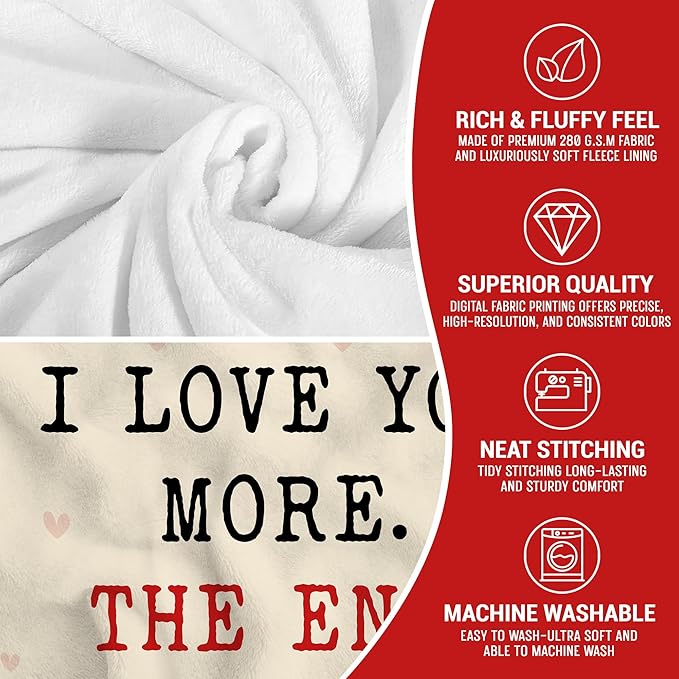 Anniversary Wedding Gifts for Women - I Love You More Soft Fleece Throw Blanket 50x60 in - Birthday Gifts for Girlfriend Boyfriend Him Her, Wife Husband Gift Ideas, Couple Blanket