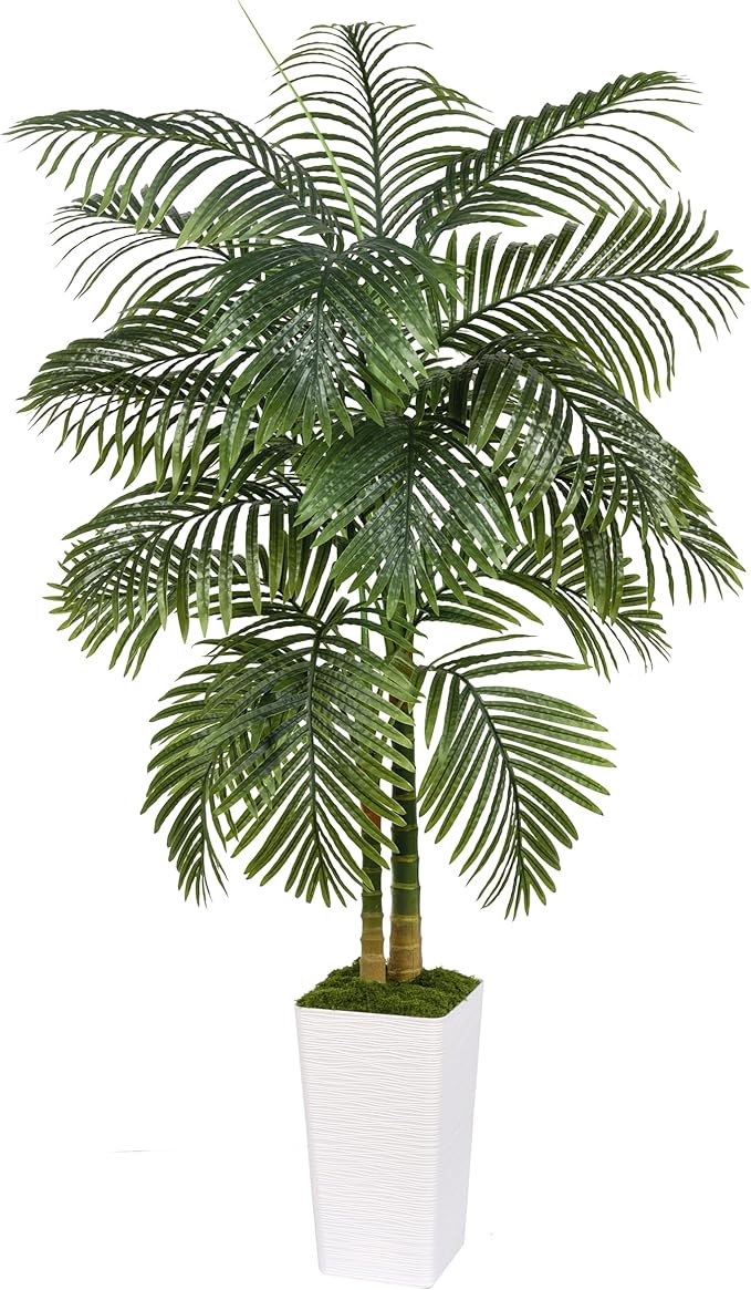 Artificial Palm Tree Indoor Plant Tall Fake Tropical Palm Tree in Pot with Real Bark Design Faux Areca Palm Tree for Home Office Living Room Bedroom Farmhouse Modern Outdoor Decor (13 Leaves 5 FT)