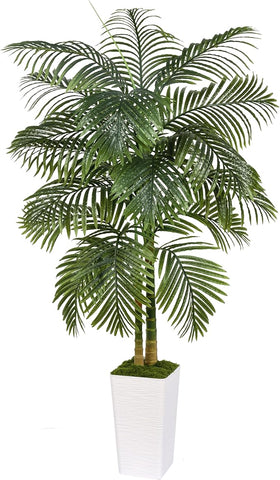 Artificial Palm Tree Indoor Plant Tall Fake Tropical Palm Tree in Pot with Real Bark Design Faux Areca Palm Tree for Home Office Living Room Bedroom Farmhouse Modern Outdoor Decor (13 Leaves 5 FT)