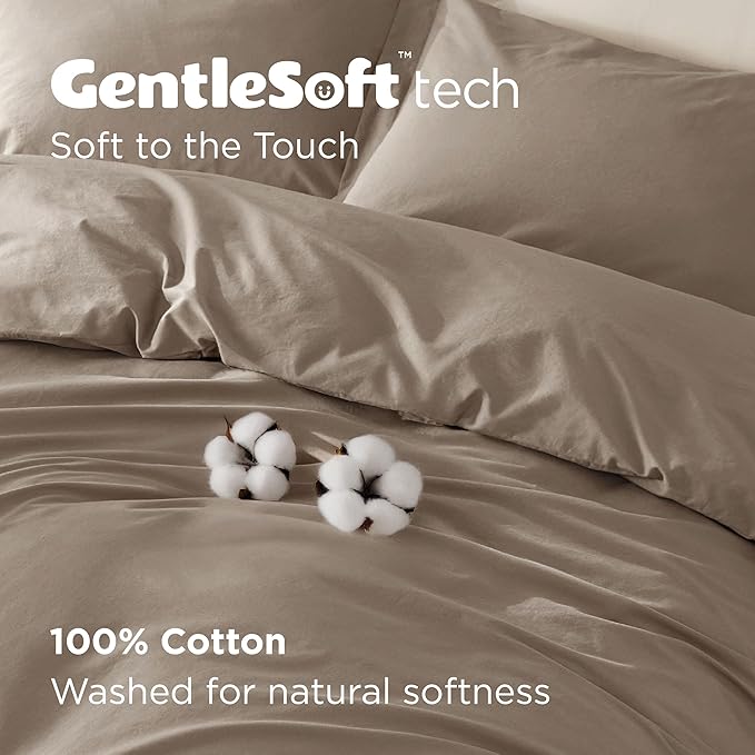 Bedsure 100% Washed Cotton Duvet Cover Oversized Queen - Muted Brown Minimalist Duvet Cover Linen Like - GentleSoft™ Plain Simple Bedding, 3 Pieces (Muted Brown, Oversized Queen, 98"x98")