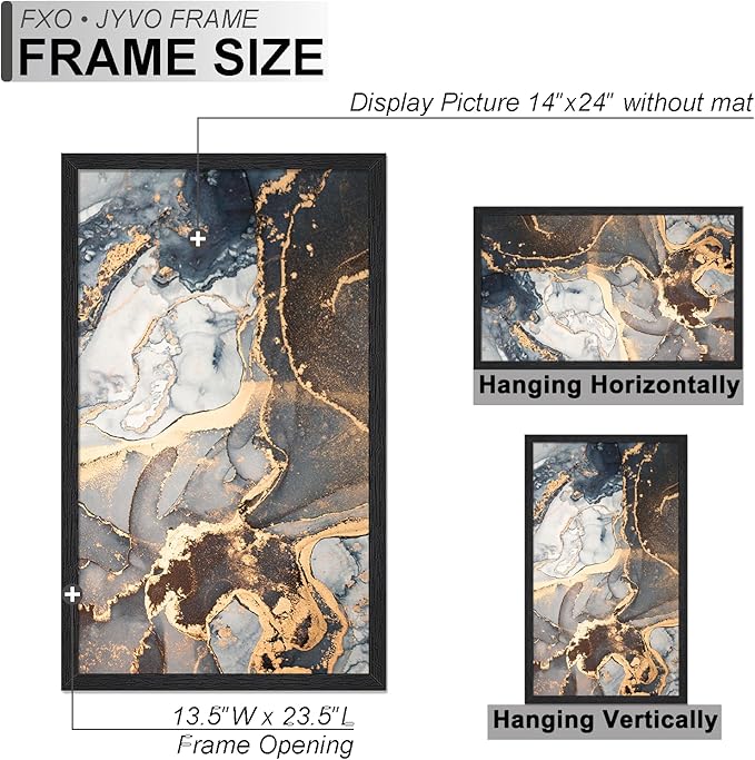 Engineered Wood 14x24 Picture Frame Set of 6, Black Frame for 14 x 24 Inch Picture Poster Photo, Light Weight 14 by 24 Frame with Wood-grain for Wall - 6 Pack/Black/14 x24