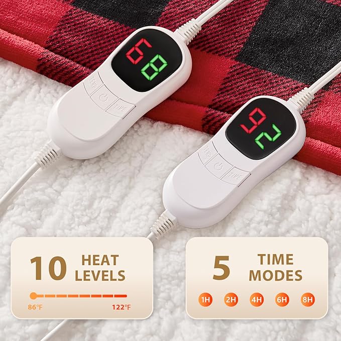 Homemate Electric Blanket Heated Queen Size - 84“x90“ Ultra Soft Cozy Flannel Heating Blanket with 10 Fast Heat Levels 8 Hours Auto Off Over-Heated Protection ETL Certification Keep Warm in Home